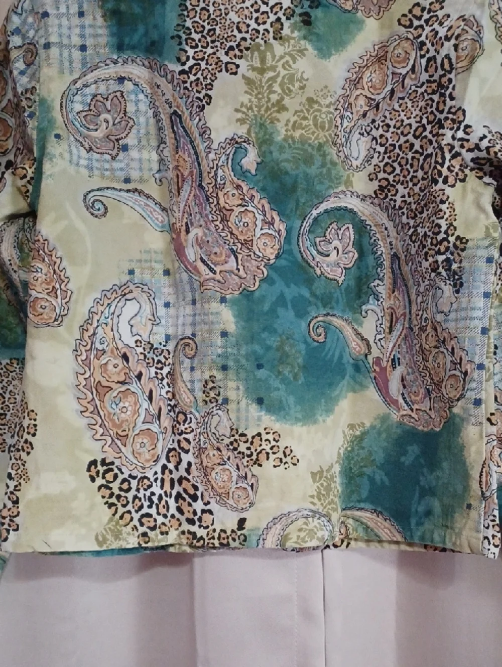 Gaudy Couture Paisley Animal Print Denim Jacket Rhinestones Button Front